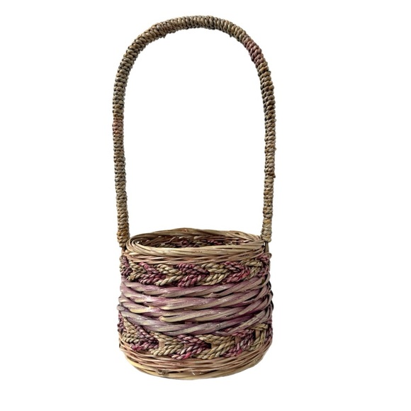 Vintage Basket Cottage House Tall Arched Handle Wicker Woven Twist Design 13x6” - Picture 2 of 11